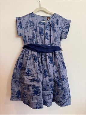 Tea Collection Button Back Forest Toile Print Dress with Sash